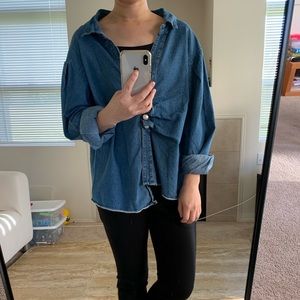 Uneven Deep V-neck Denim Shirt